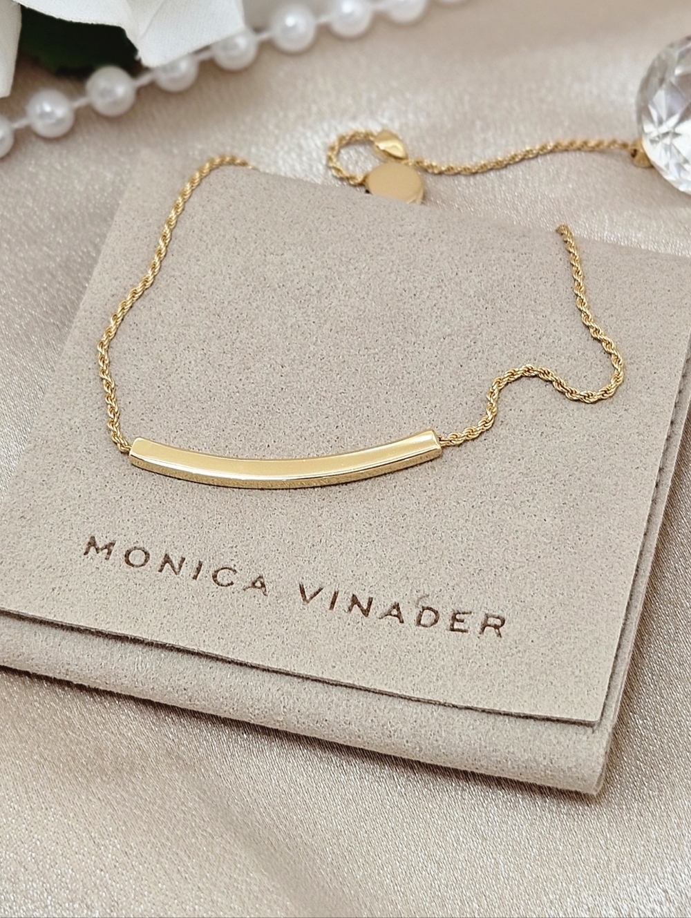 Monica Vinader Linear Mini Friendship Rope Chain Toggle Bracelet 14k Gold Plated
